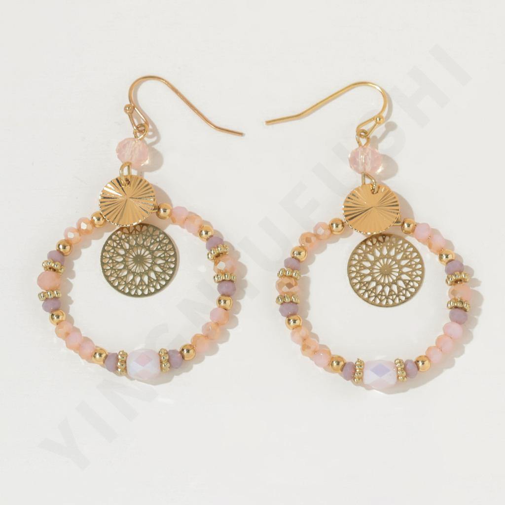 New crystal mixed color round brand hollow pendant earrings, fashionable women's temperament earrings and ear jewelry