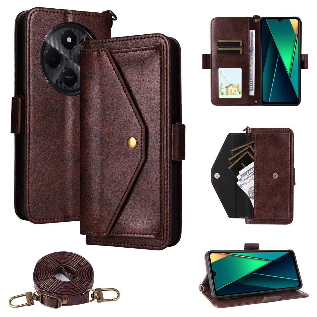 Leather Case For Xiaomi Redmi A4 5G/14C 4G/14R 5G/Poco C75 4G Magnetic Closure Wallet Stand Phone Cover with Crossbody Strap