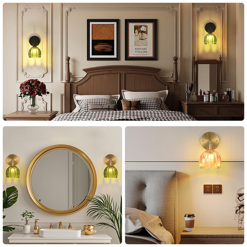 Nordic Amber Glass Wall Lamp - Green Retro Style for Restaurant, Coffee Shop, or Bedside