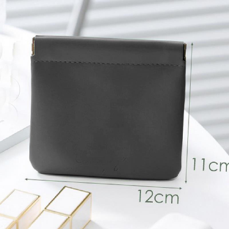 Leather Women Coin Purse Automatic Close Metal Shrapnel Mini Storage Bag Portable Lipstick Earbuds Card Key USB Solid Bag