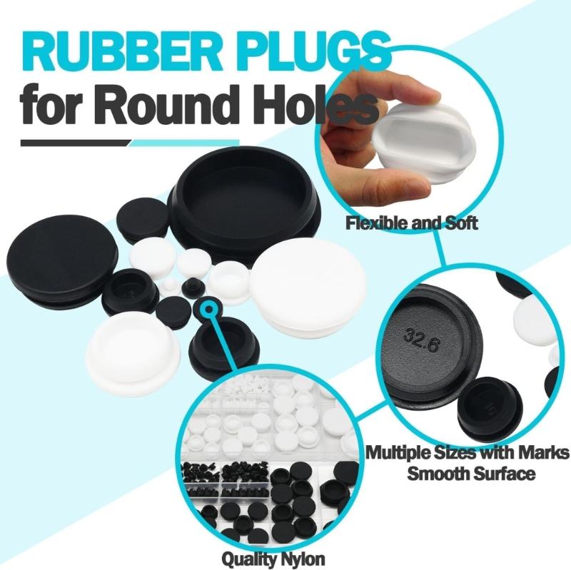 125Pieces Rubber Plugs for 1/5" 1/4" 3/8" 1/2" 5/8" 3/4" 1" Holes Silicone Durability Smooth Surfaces Easy to Install