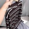 Contrasting Striped Crew Neck Long-sleeved Shirt Women's Autumn New Fashion Temperament Age-reducing Top