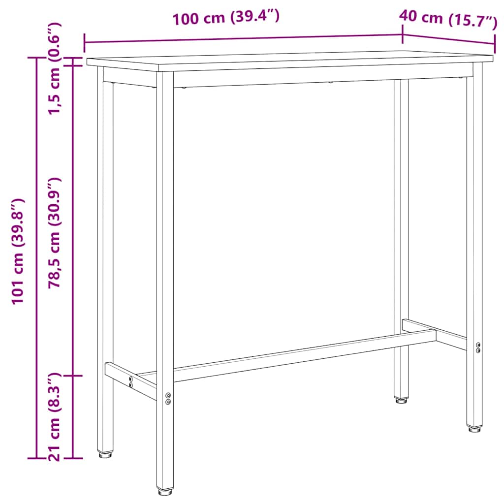 Natural Table 100 x 40 x 101 cm Engineered Wood and Steel