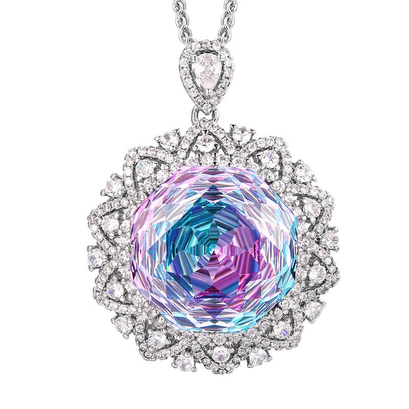 Jewelry Copper Bottom Gold Plated Rose Cut Gradual Change Color Retro Pendant Main Stone 18Mm