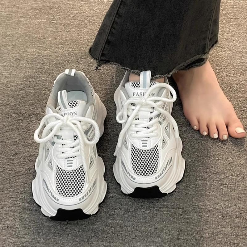 Trendy Ladies' Dad Shoes 2024 New Mesh Breathable Thick Sole Anti Slip Versatile Casual Running Sports Vulcanized Shoes Sneakers