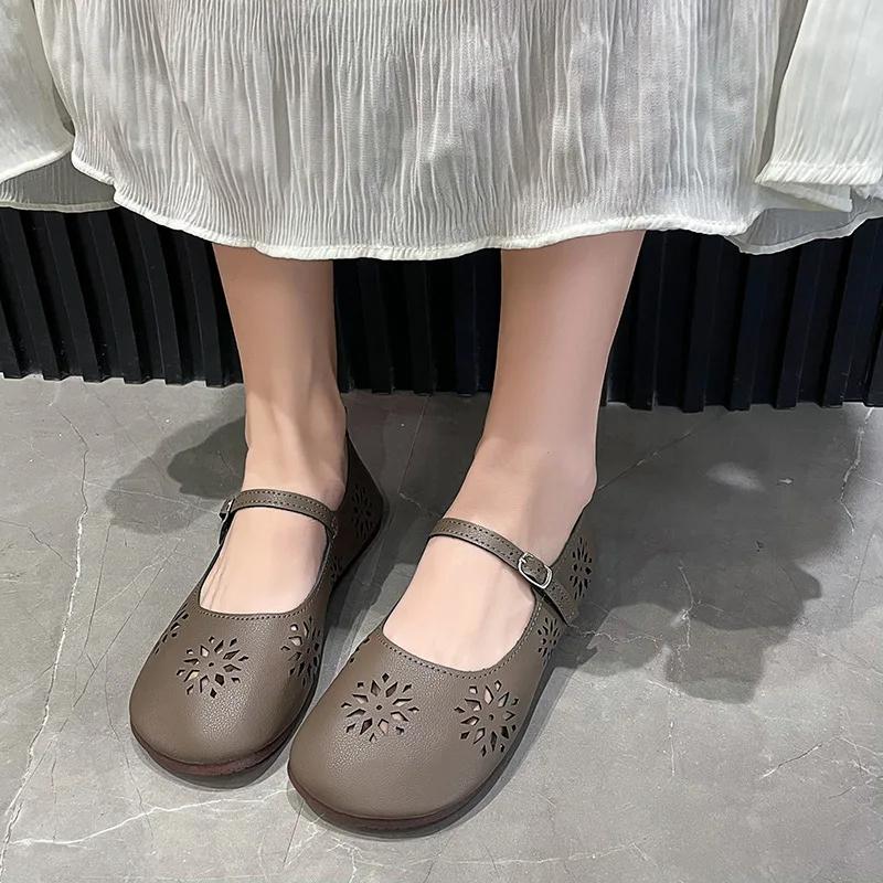 2025 New Ladies Leather Shoes Fashion Slip On Women's Flat Shoes Soft Comfor Walking Shoes Lightweight Non-slip Loafers Zapatos