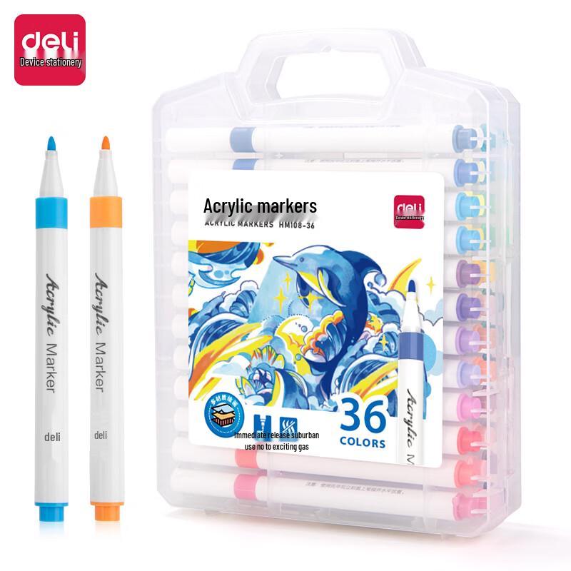 Deli HM108-36PP Water-based Acrylic Marker Pen Set, 36 Colors