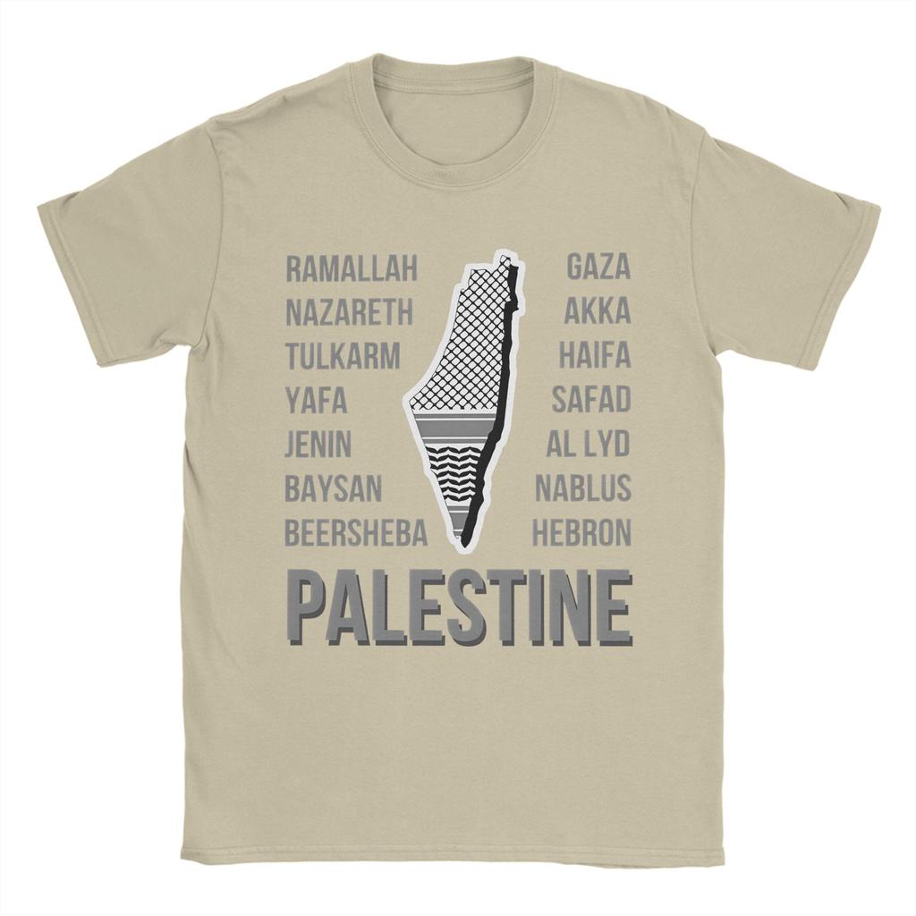 Città della Palestina e Mappa con Stampa Keffiyeh T-shirt Estive Uomo 100% Cotone Abbigliamento Taglie Forti Top a Maniche Corte