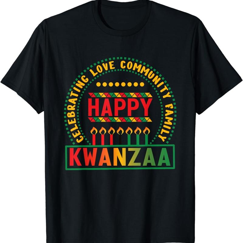 Happy Kwanzaa Kinara Candles Christmas African Holiday T Shirt S разноцветный