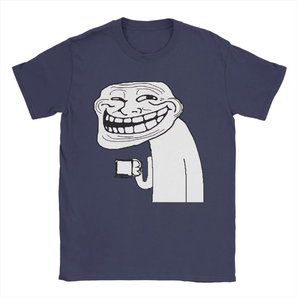 Trollface with Coffee Meme TShirt for Men Women Casual Pure Cotton Tees O Neck Short Sleeve Printed Male T Shirts Classic Tops