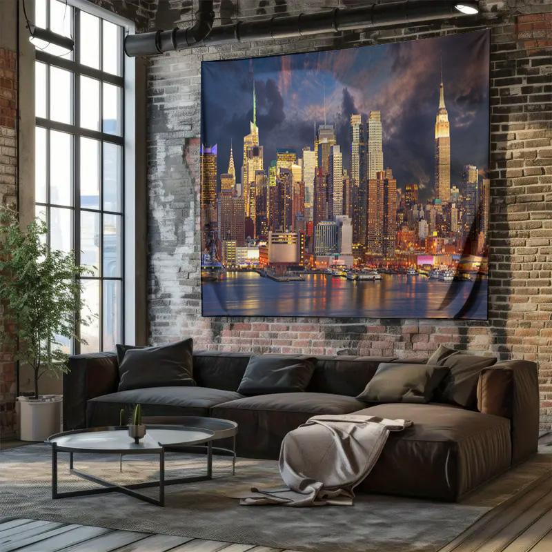 Urban Night View Hanging Cloth  Modern City Skyline Decorative Hanging Painting