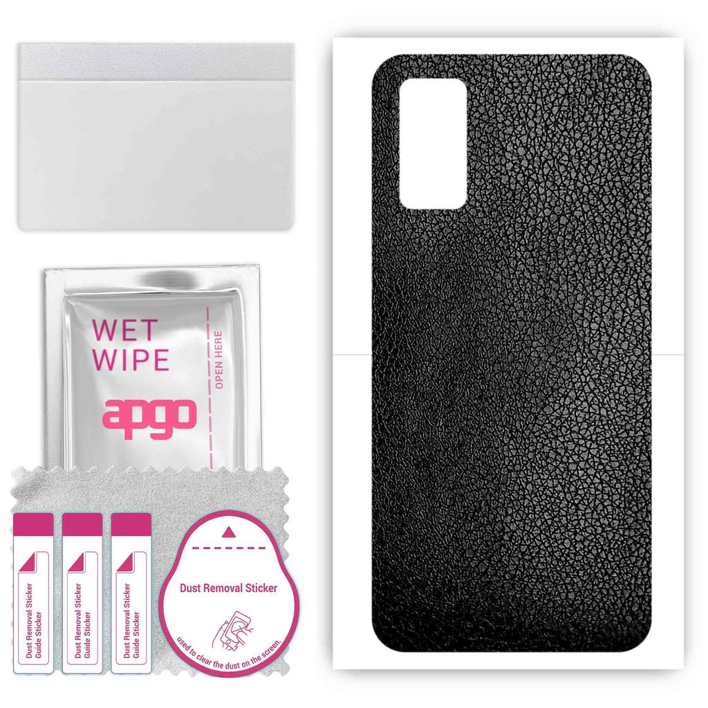 apgo Protective Skin Sticker for the back compatible with Blackview A90, Wrap Film, Foil, Vinyl - Pattern Black Leather
