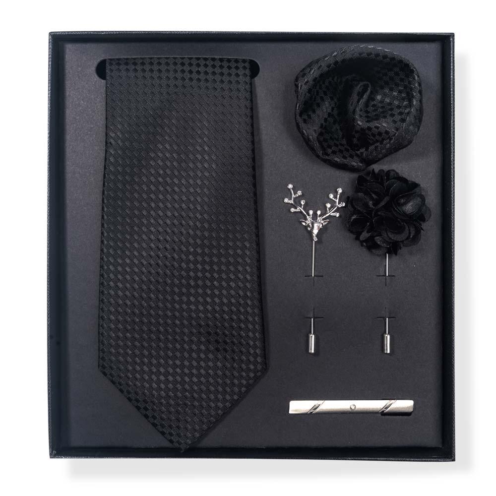 Paisley-Blumen-Krawatten-Geschenkset: Enthält Krawatte, Einstecktuch, Manschettenknöpfe, Ansteckblume und Krawattennadel in einer sechsteiligen Schachtel