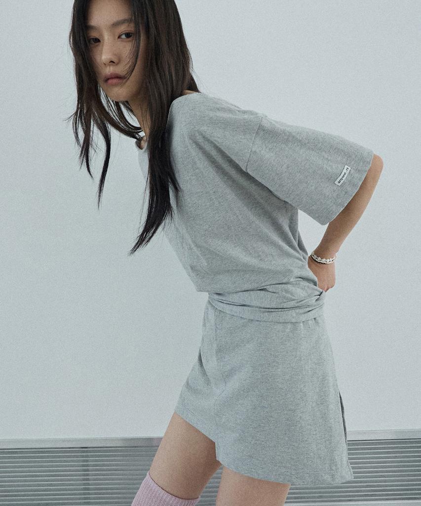 Lense Off-Shoulder Wrap Tie Tee Melange Gray