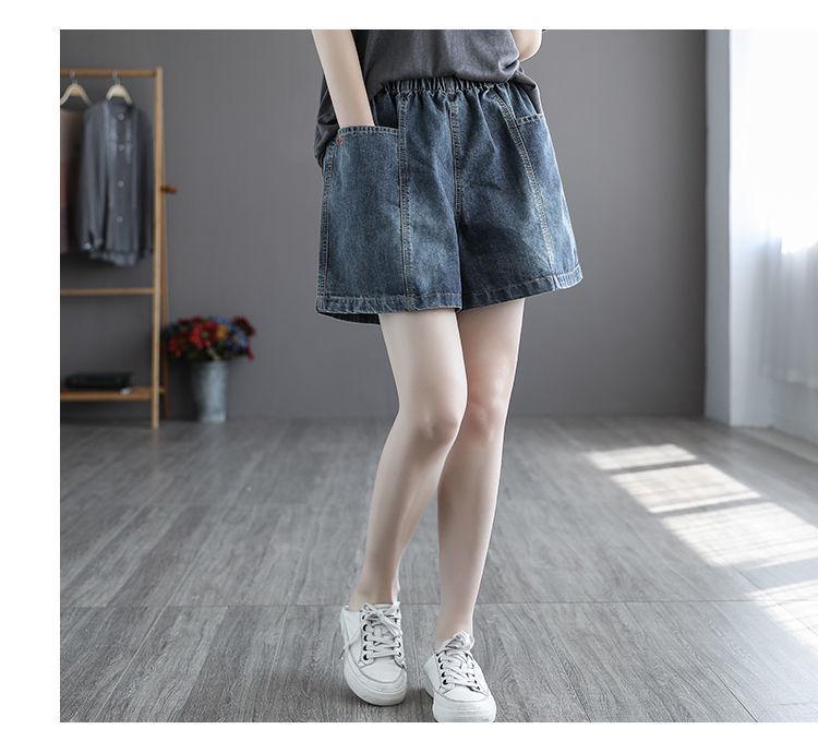 Women's Summer Korean Denim Shorts with Big Pockets - Loose, Slimming, Age-Reducing, Versatile, Wide-Leg, Plus-Size, Elastic Waist