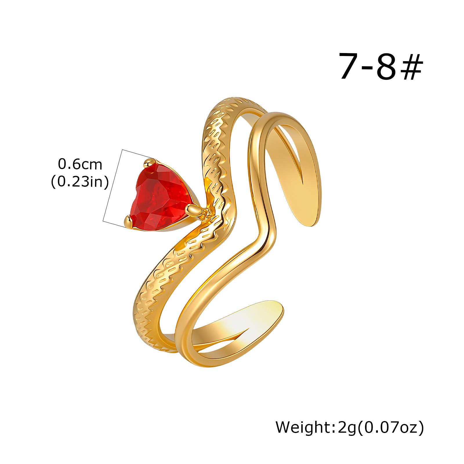 Red Heart Zircon Ring, Gold Plated Stainless Steel Geometric Heart Charm Open Ring, Dainty Party Wedding Jewelry Gift