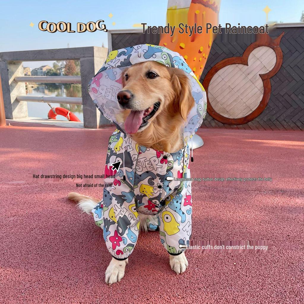 Large Breed Waterproof Reflective Dog Raincoat - Breathable 4-Legged Poncho.