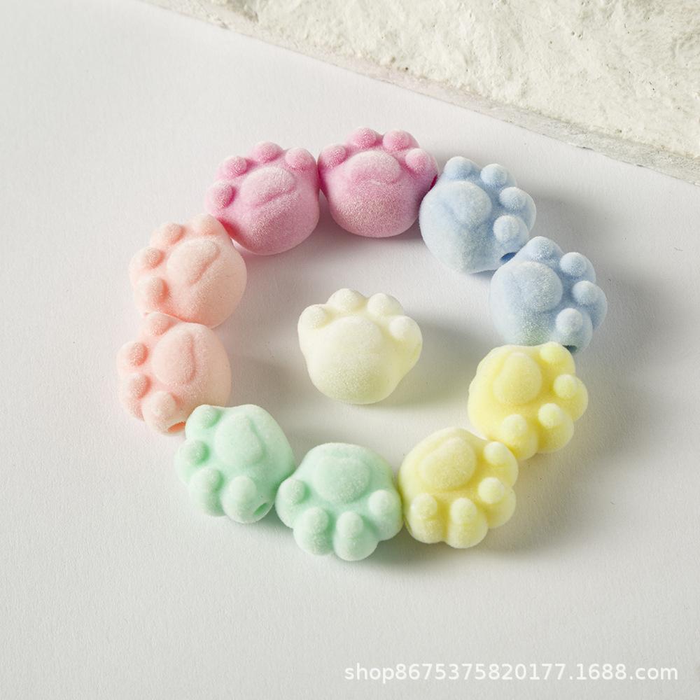 Z10 10pcs Cartoon Candy Cat Paw Flocking Bear Spacer Bead Vertical Hole Acrylic Beads Jewelry Bracelet Necklace Diy Material