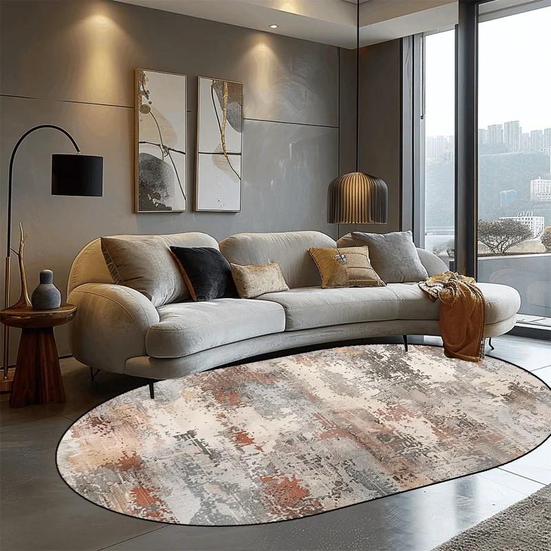 Abstrakter ovaler Teppich im nordischen Stil für Wohnzimmer Leichter Luxus Heimdekoration Sofaseite Bodenmatte Weicher waschbarer Teppich für Schlafzimmer