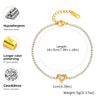 Vnox Heart-shaped Shiny ZC Stones Chain Bracelet, Simple Stainless Steel White Strap Wristband, Love Romantic Hand Jewelry Gifts