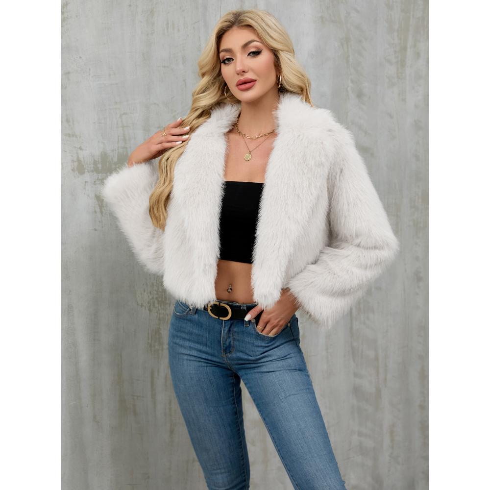 Giacca Corta da Donna Invernale in Ecopelliccia, Cappotto Corto con Scollo a Tacca e Texture Peluche, Capo d'Abbigliamento Casual Chic per Autunno Inverno