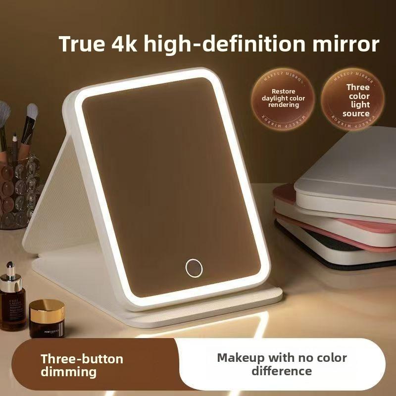 LED Lighted Makeup Mirror Foldable Smart Touch Screen Vanity Mirror HD Portable USB Rechargeable Desktop Table Cosmetic Mirror