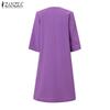 ZANZEA Women Casual Round Neck Loose Summer 3/4 Sleeve Cotton Dress