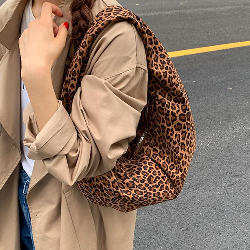 Retro Faux Suede Leopard Saddle Bag Trendy Shoulder Bag Fashion Underarm Bags Females Luxury Handbags and Purses