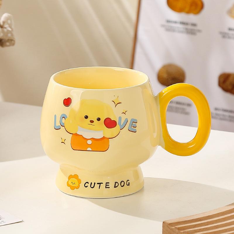 Cană de desene animate cu capac și linguriță, cană ceramică drăguță pentru fete cu aspect deosebit, cană pentru apă pentru acasă, cană pentru cafea, cană pentru micul dejun pentru copii