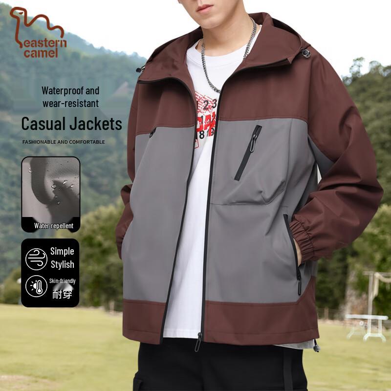 EASTERN CAMEL Men s Hooded Color-Block Waterproof Outdoor Jacket XL