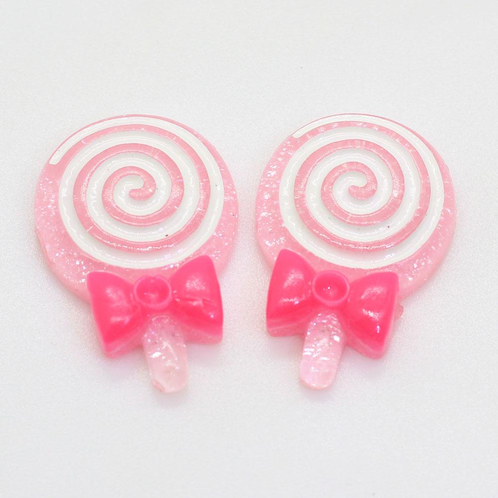 Mixed Color 100PCS Glitter Lolly With Bow Resin Lollipop Candy Scrapbook DIY Kawaii Cabochon