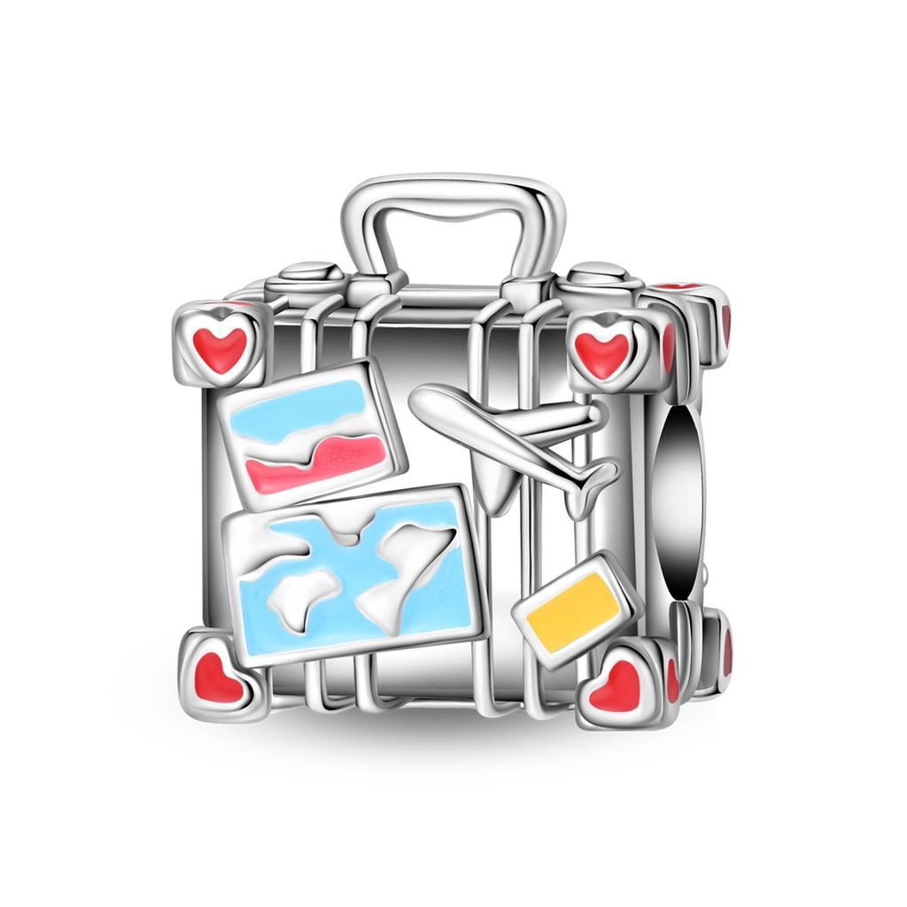Travel Style Airplane Camera Luggage Charm Bead Jewelry Necklace Bracelet Accessory Set