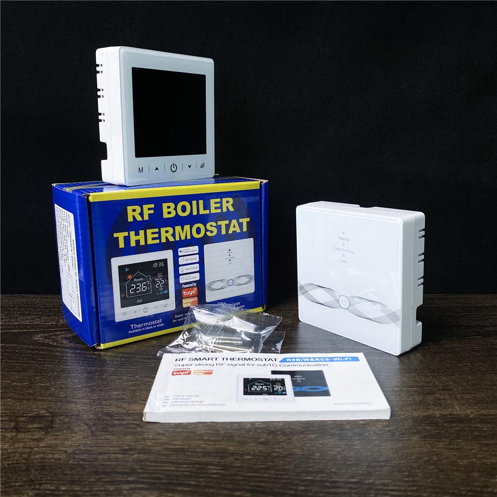 Termostat inteligent WiFi Tuya RF433 pentru perete și desktop cu baterie și control prin aplicație mobilă pentru încălzire prin pardoseală.
