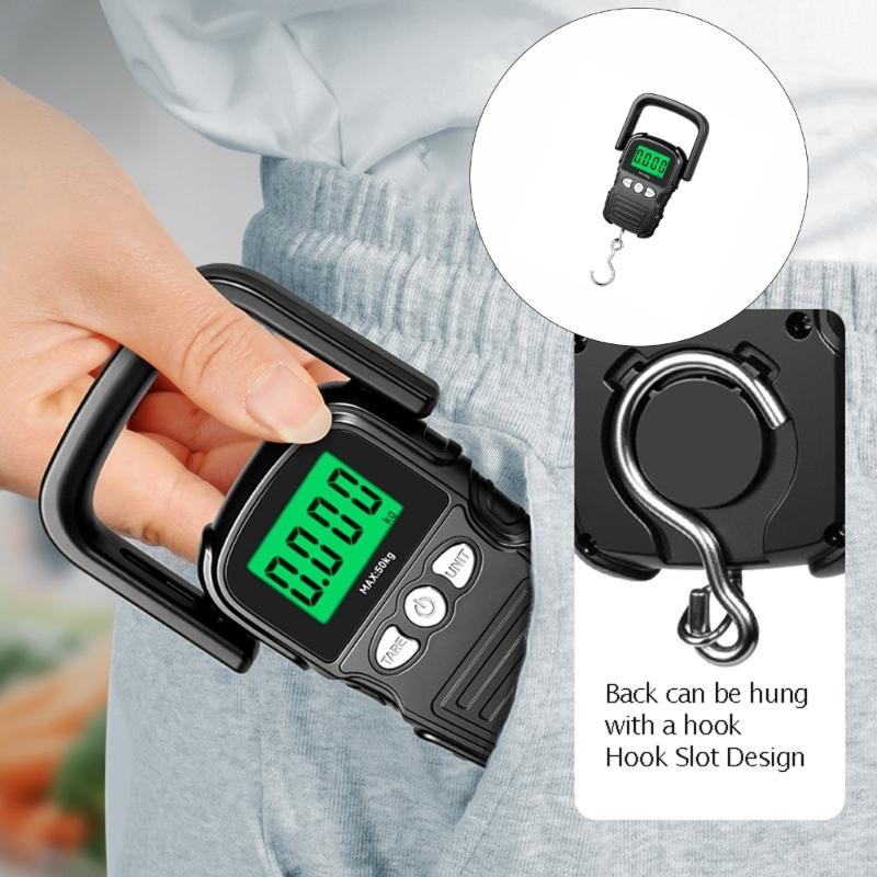 Digital Hanging Scale With LCD Readout, Handheld Weighing Tool, Metal S Hook, Wide Grip and Carry Handle for Outdoor Fishing Use, Black