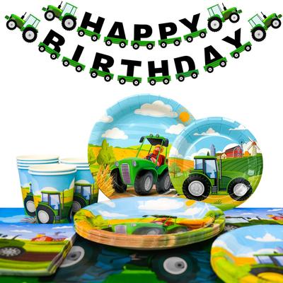 130 pièces Vaisselle de Table Tracteur pour Fête d'Anniversaire de Garçons, Ensemble de Vaisselle d'Anniversaire Tracteur - Assiettes, Gobelets, Serviettes, Nappe & Bannière d'Anniversaire Tracteur etc