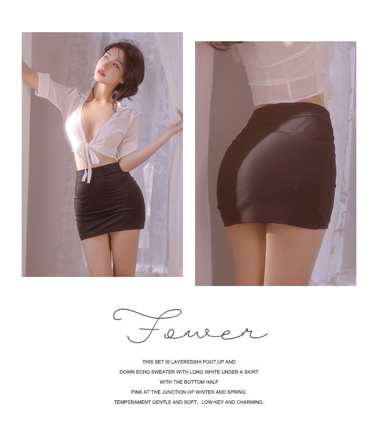 Feimu Sexy Secretary Lingerie Set: See-Through Professional Suit with Skirt