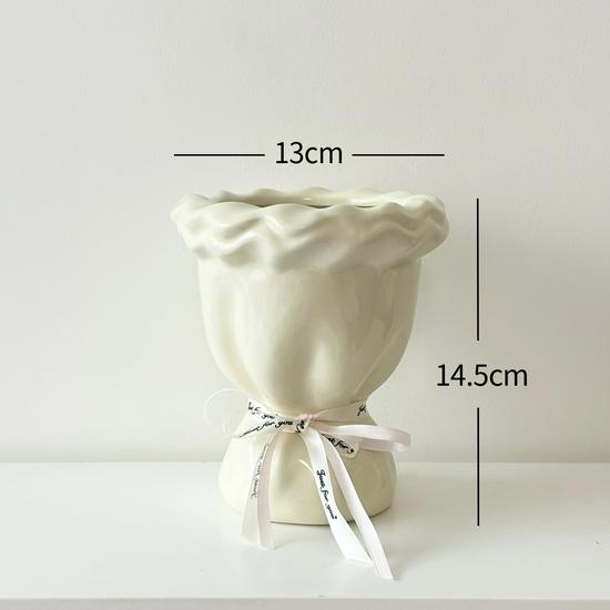 Set aus 100 Keramikvasen im Cremestil für Heimdekoration - Elegante handgebundene Straußform für Wohnzimmer-Blumenarrangements