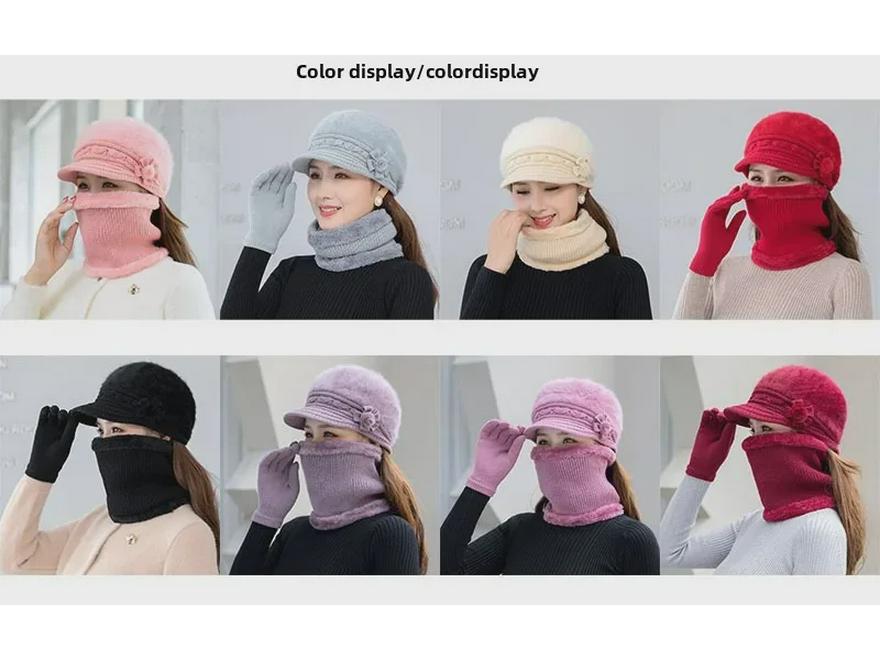 2024 Damen Herbst/Winter Koreanische Strickmützen aus Wolle mit Ohrenklappen – Warm, modisch und verdicktes Kaninchenfell-Design