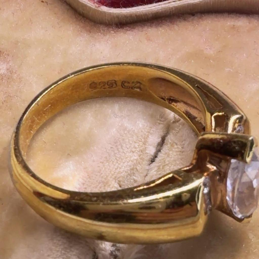 Used [Special Item] Vintage Marquise Cut CZ Ring Silver 925 Gold Color Gorgeous