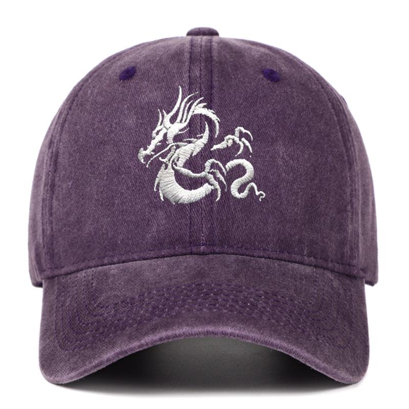 European Dragon Embroidery Vintage Washed Cotton Baseball Cap