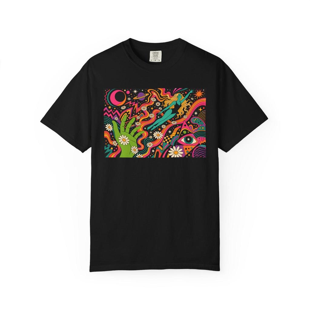 Psychedelic Floral Wave T-Shirt | Retro 70s Trippy Art