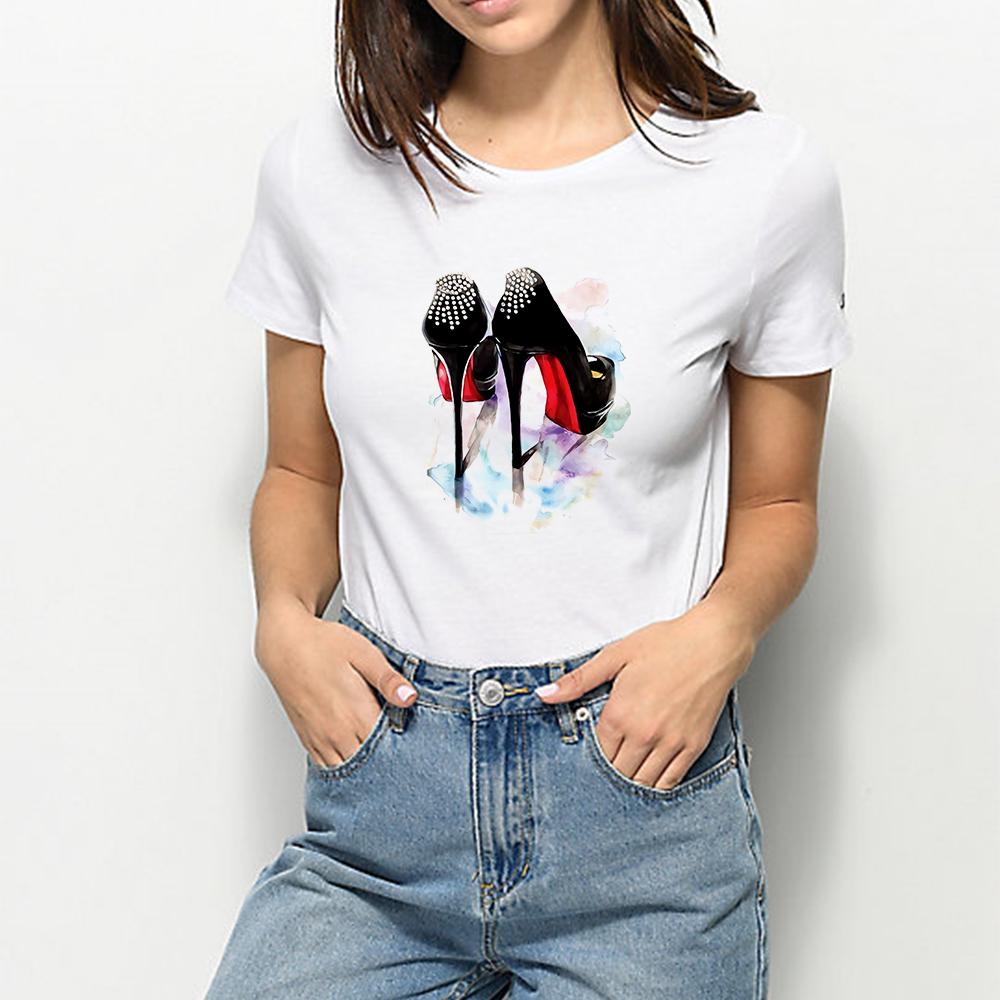 

2023 New T-Shirt For Women Sexy Trendy Print Top High Heeled Top Female T Shirts Harajuku 90S Fashion Tees Ladies Clothes XL білий