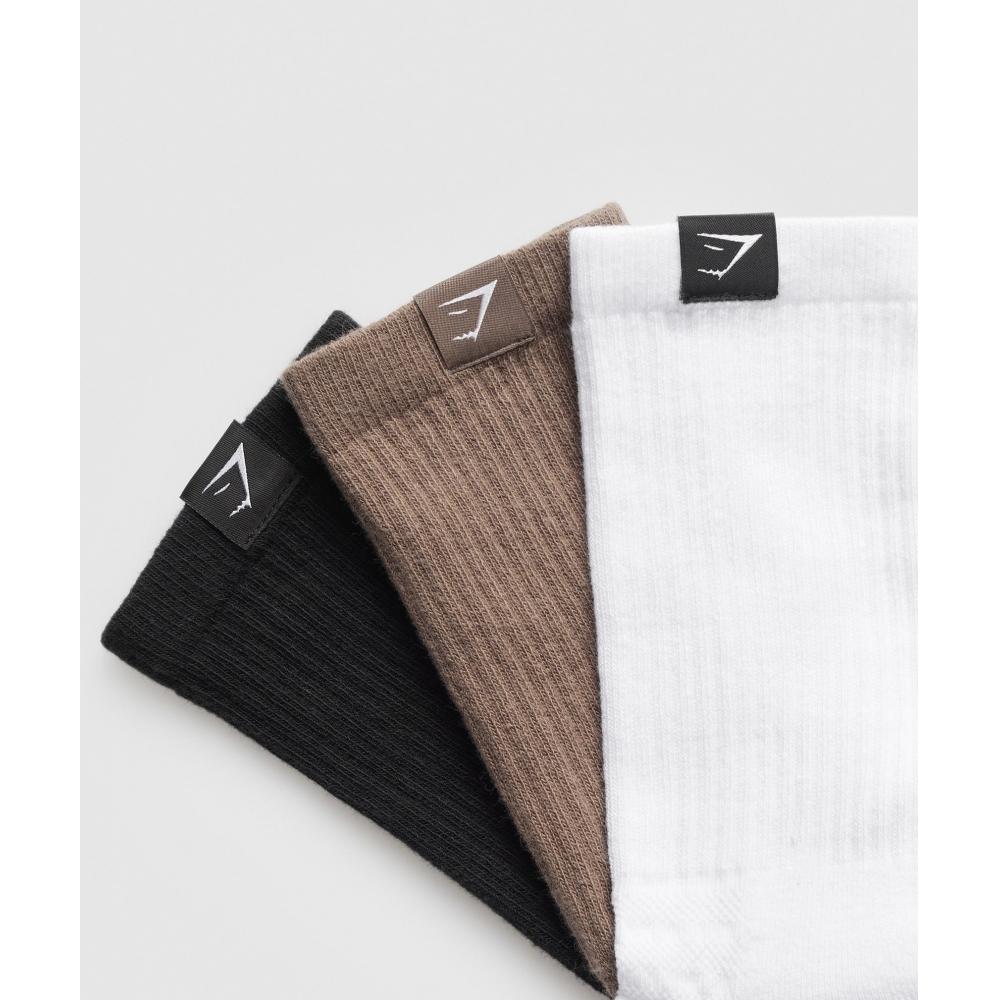 Gymshark Woven Tab Crew Sock 3pk  White Soul Brown Black Null I4a2z Ncpz
