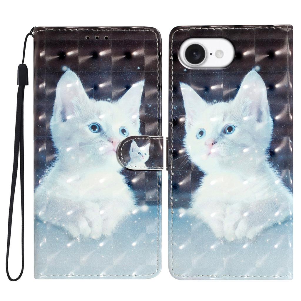 For iPhone 16e Case PU Leather Wallet Phone Cover 3D Pattern Printing