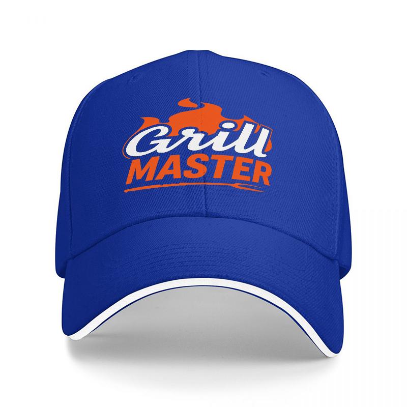 Grill Master Logo Baseball Cap Black with Orange and White Design Classic Adjustable Hat for Outdoor Cooking Enthusiasts