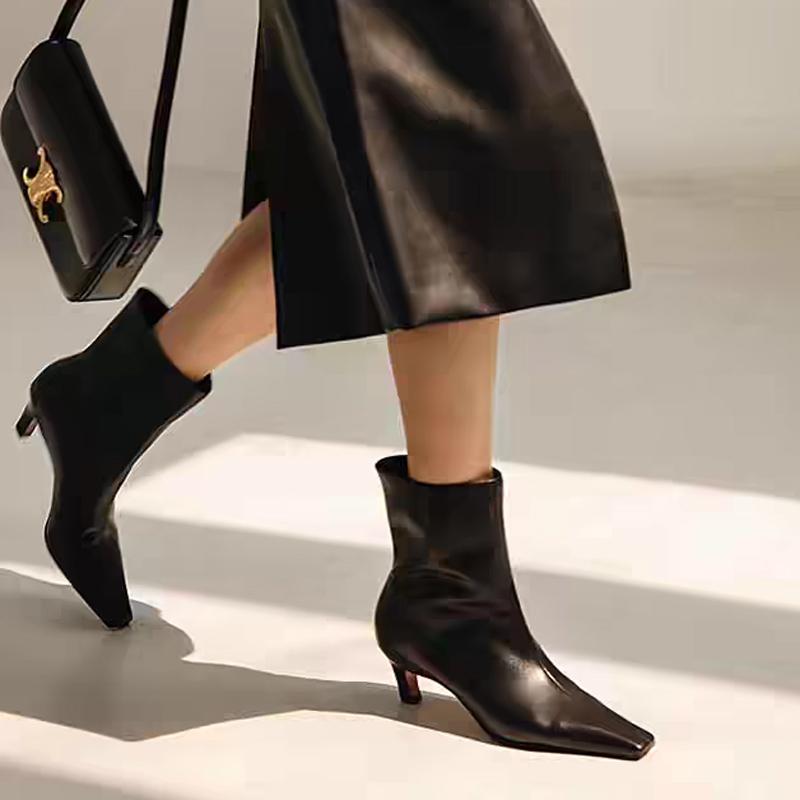 2026 Designer Winter New Fashion Ankle Short Boots Women Pointed Toe Elegant Thin Low Heel Dress Ladies Pumps Shoes