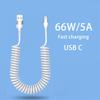 Car USB Type C/Type C to Type C/USB LIGHTNING Fast Charging Spring Telescopic Cable For iPhone 16 15 14 Samsung Xiaomi OnePlus