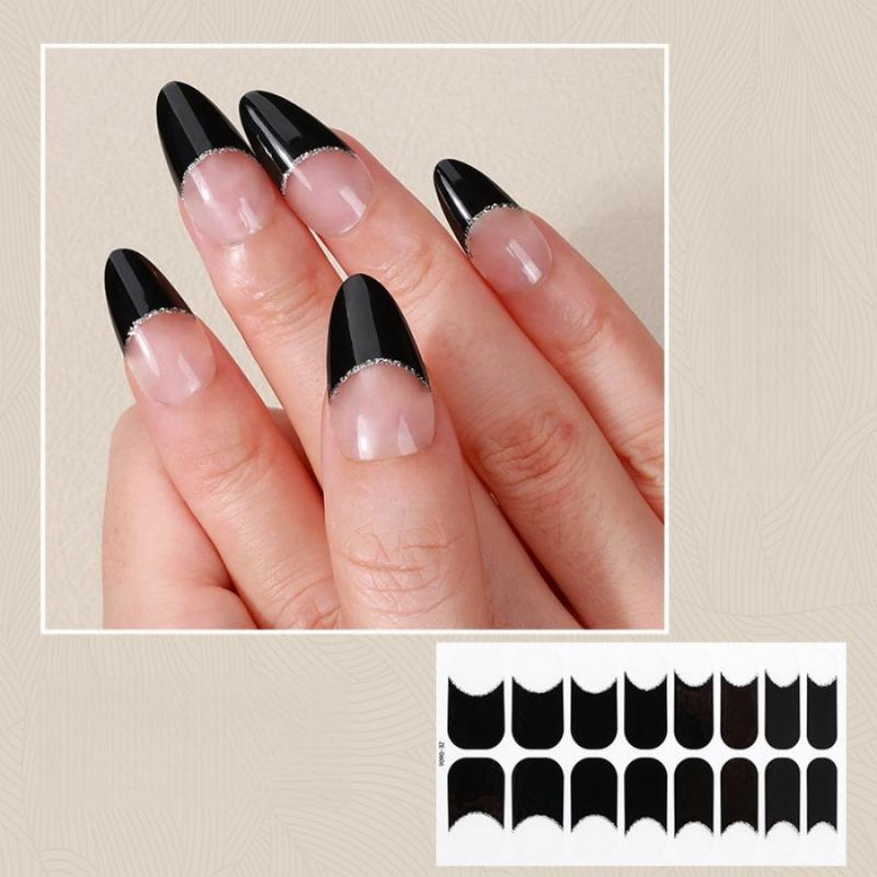 16Pcspack French Nail Art Stickers Black White Solid Color Minimalist Nail Polish Film Party Daily Nail Decoration Stickers