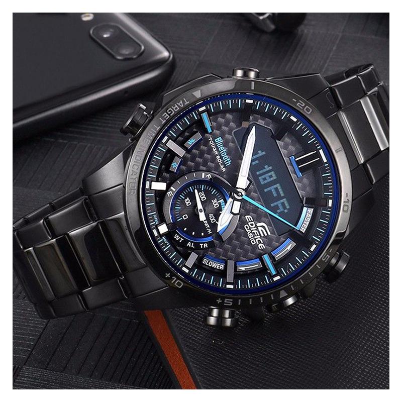 Casio EDIFICE Series Fashionable Gradient Coating Business Bluetooth Connection Classic Pointer Dual Display Solar Powered Quartz ECB-800DC-1APR