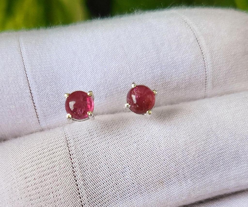 Natural Pink Tourmaline Round Gemstone 925 Sterling Silver Earring, Gift A-128